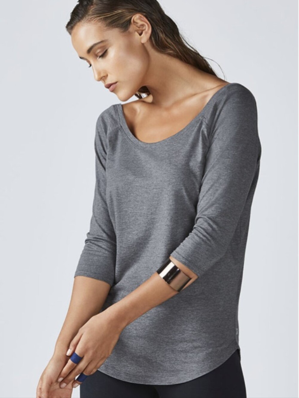 Fabletics Palisades Long-Sleeve Tee, Color  Charcoal Heather Size S